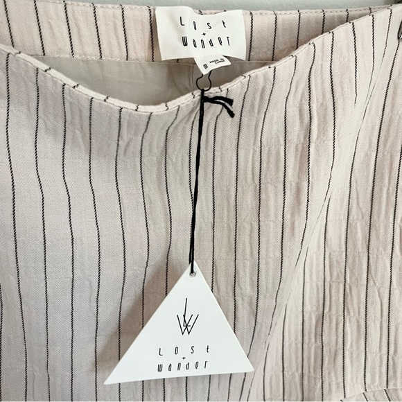 NWT Lost + Wander Linen Blend Mini Skirt Light Pink Cream Black Striped Medium - Picture 7 of 9